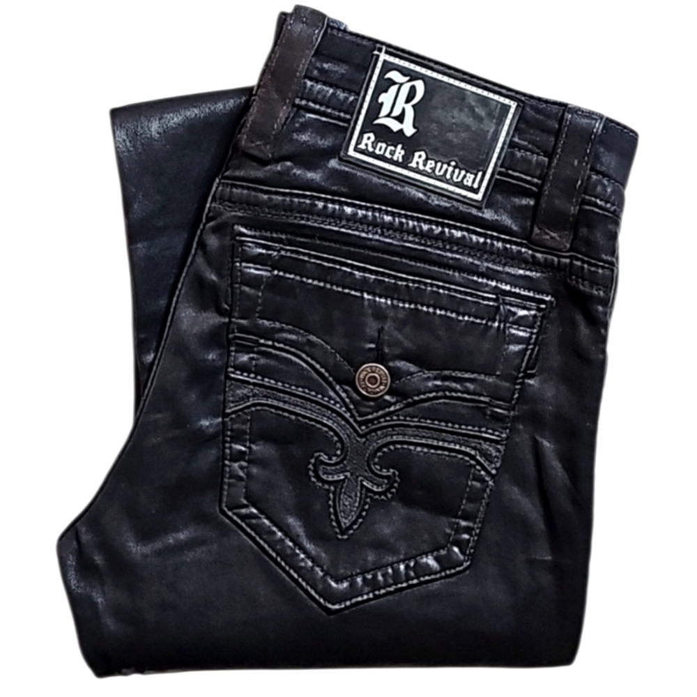 💥Rock Revival (Straight Fit) Black Biker Jeans. Men's Size: W34x34L - Picture 6 of 16